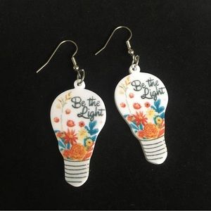 Be The Light Dangle Light Bulb Shaped Floral Earrings